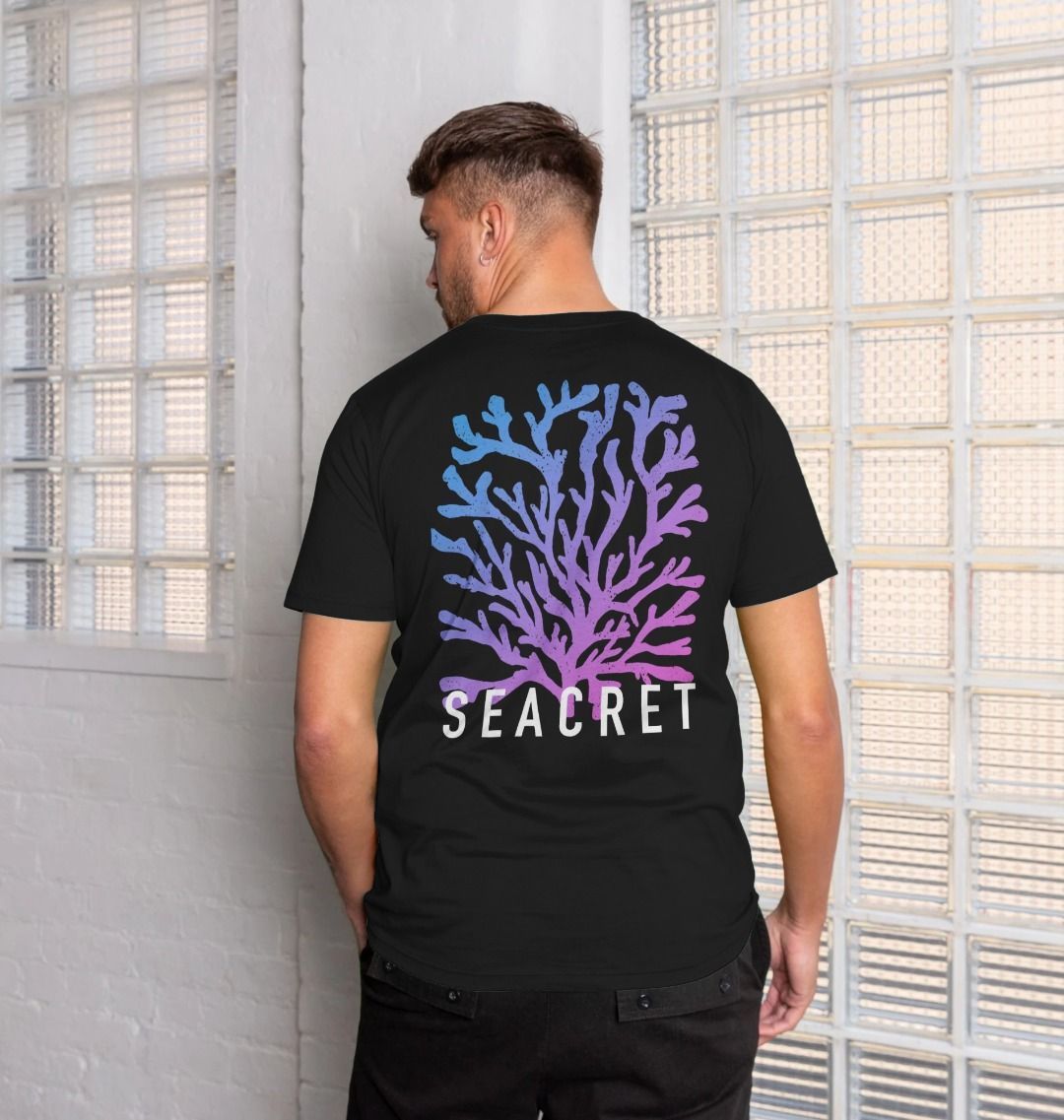 Experience ultimate comfort with Seacret's super soft, organic cotton T-shirt featuring a vibrant coral print. This men’s sustainable hoodie is perfect for eco-conscious ocean enthusiasts. Made from sustainable organic cotton, it supports marine conservation and helps combat plastic pollution in the ocean. Remill and recycle at end of life