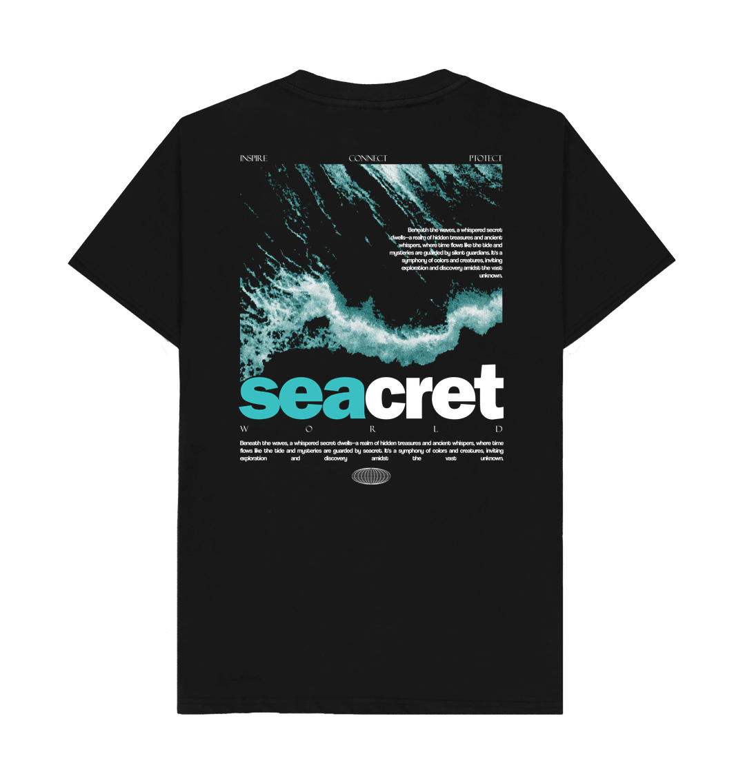 Discover the best comfy T-shirts with Seacret's super soft, organic cotton tee. Featuring a large waves print, this shirt is part of our sustainable organic men's clothing line.  perfect for ocean enthusiasts and can be remilled and recycled at the end of its life,. Seacret supports marine conservation and fights ocean marine plastic pollution. Ideal for eco-conscious ocean enthusiasts!