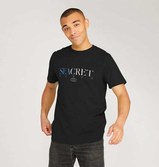 Upgrade your wardrobe with our super comfy men's SEACRET logo t-shirt, available in mustard, pink, grey, and black. Made from organic cotton, this soft tee supports sustainable fashion and combats marine plastic pollution. Embrace style and eco-consciousness with every wear!