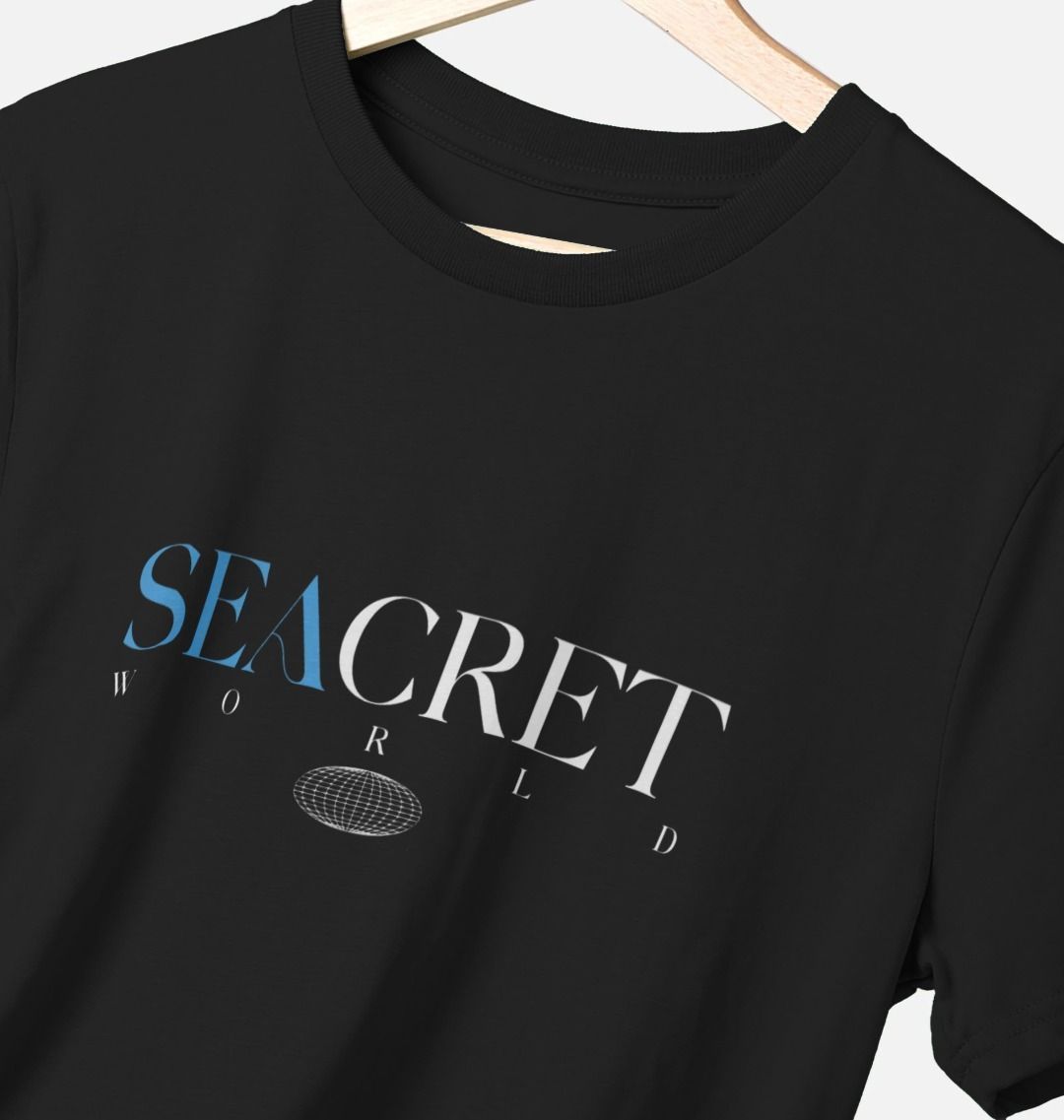Upgrade your wardrobe with our super comfy men's SEACRET logo t-shirt, available in mustard, pink, grey, and black. Made from organic cotton, this soft tee supports sustainable fashion and combats marine plastic pollution. Embrace style and eco-consciousness with every wear!