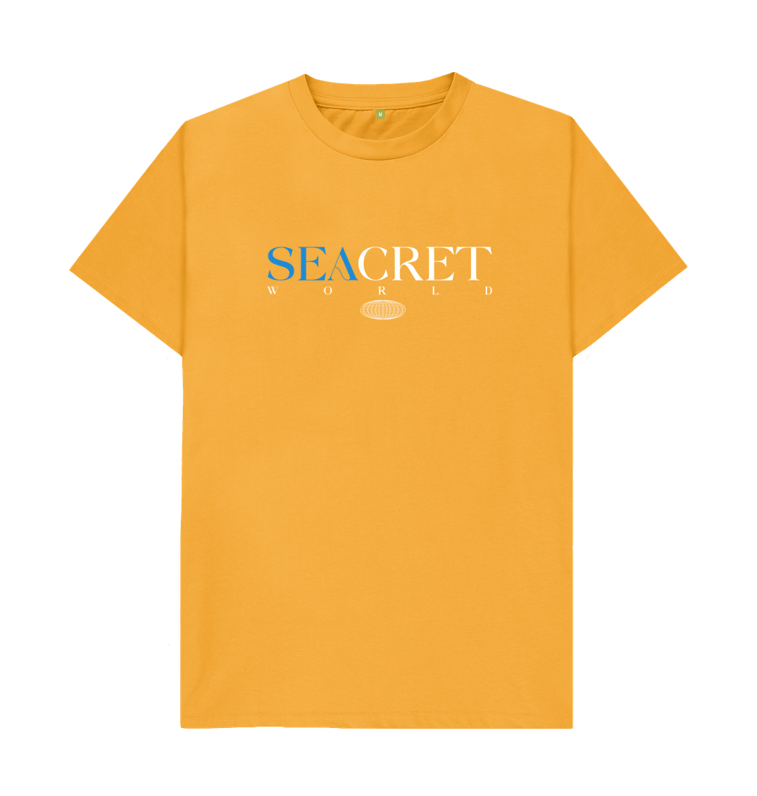 Upgrade your wardrobe with our super comfy men's SEACRET logo t-shirt, available in mustard, pink, grey, and black. Made from organic cotton, this soft tee supports sustainable fashion and combats marine plastic pollution. Embrace style and eco-consciousness with every wear!