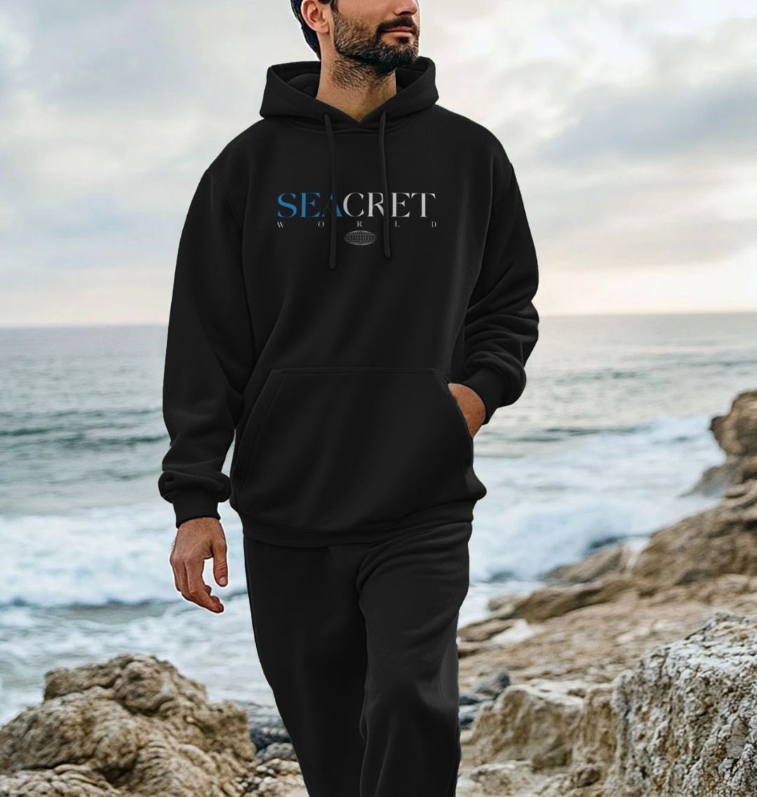 Mens Super Comfy Organic Cotton Hoodie Inspire Connect Protect print Seacret